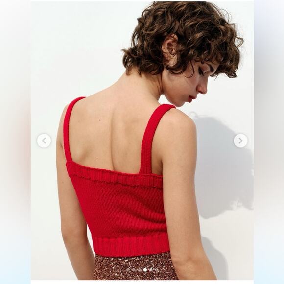 ZARA RED KNIT CROP TOP Size Extra Large XL - Picture 3 of 8